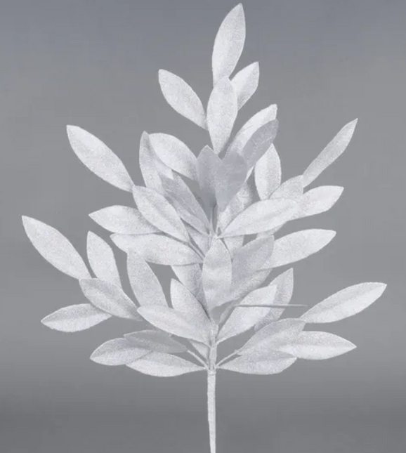 23" Glitter Bay Leaf Spray Laser Silver