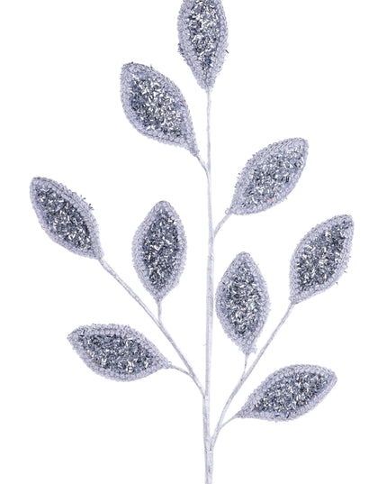 28" Silver Glitter Lace Leaf Spray