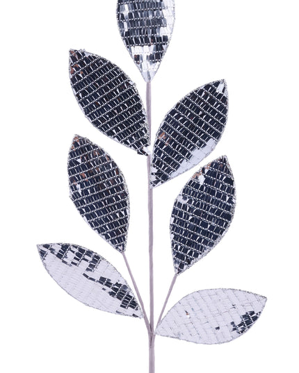 27" Paillette Leaf Spray Silver