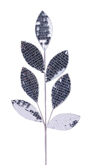27" Paillette Leaf Spray Silver