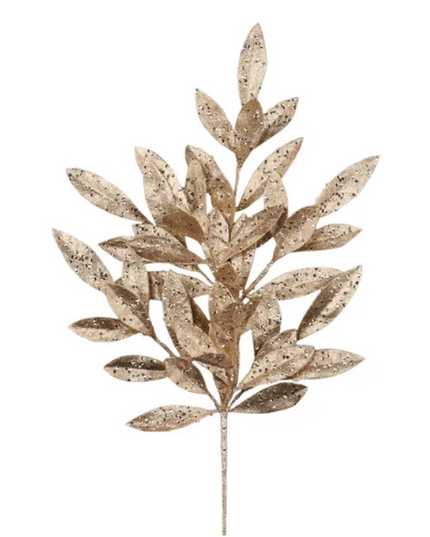 23" Glitter Bay Leaf Spray Champagne