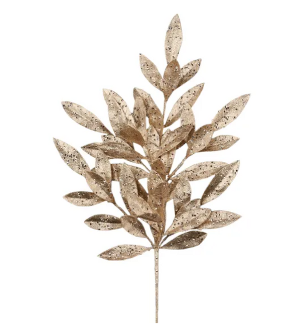 23" Glitter Bay Leaf Spray Champagne