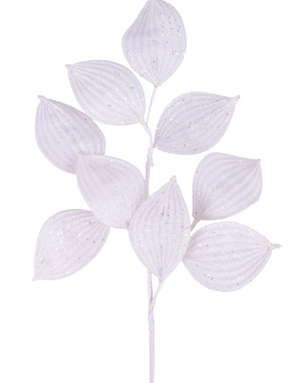 29" White Glittered Leaf Spray