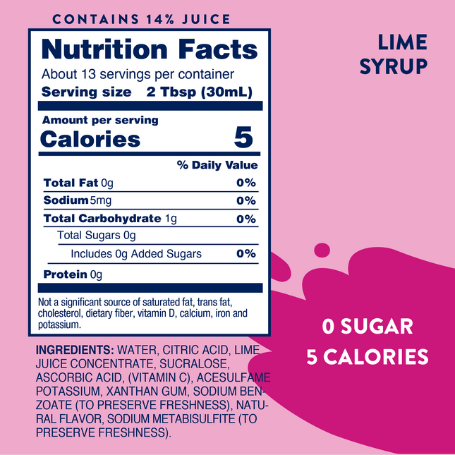 Sugar Free Lime Syrup - 375ml Bar Syrup Mixer