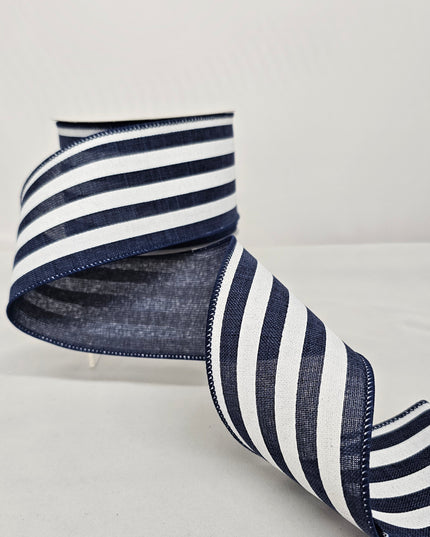 2.5"x10Y Navy Striped Ribbon image 0