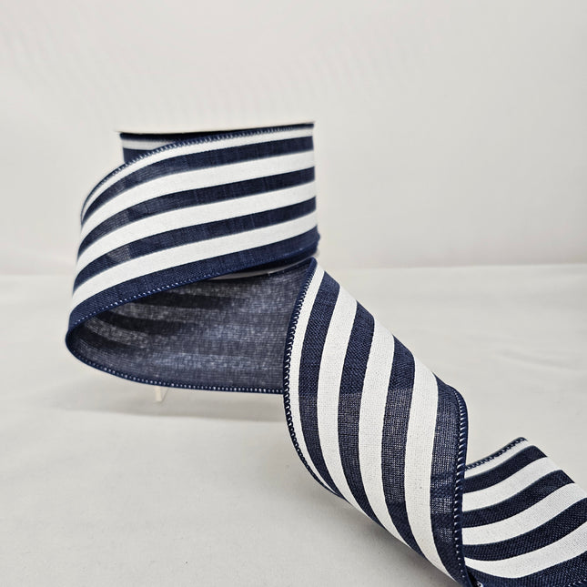 2.5"x10Y Navy Striped Ribbon image 0