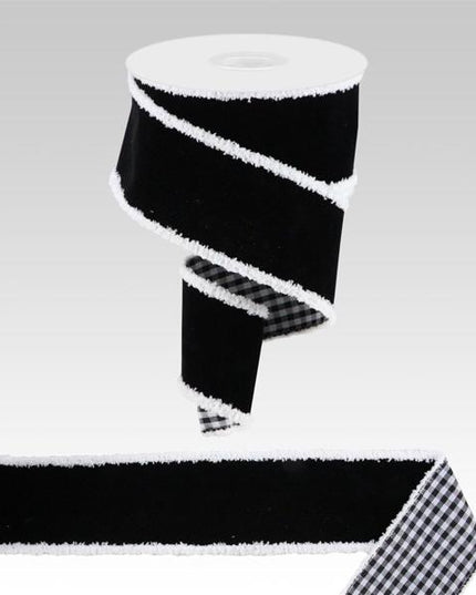 2.5" x 10yd Black Velvet/Gingham Back image 0