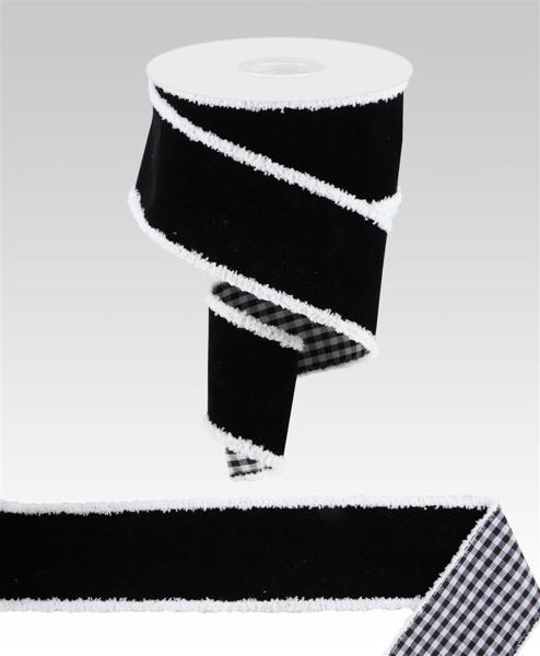 2.5" x 10yd Black Velvet/Gingham Back image 0