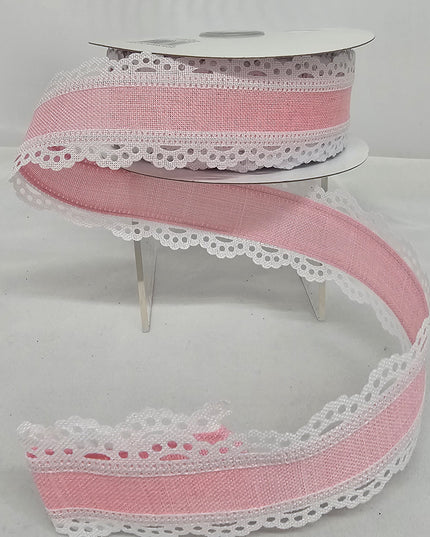 1.5"x10Y Dot/Lace/Stripe Ribbon Pink image 0