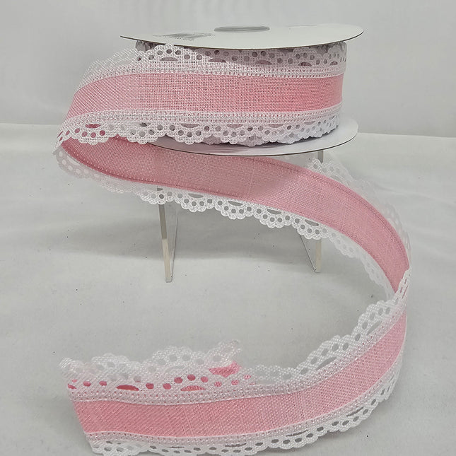 1.5"x10Y Dot/Lace/Stripe Ribbon Pink image 0
