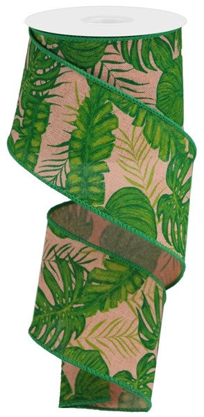 2.5" x 10yd Tropical Leaves On Royal image 0