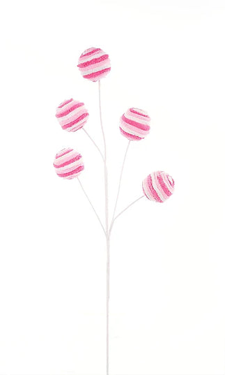 25"L Glitter Velvet Striped Ball Spray