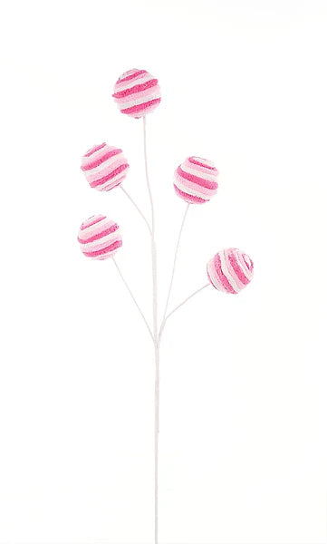 25"L Glitter Velvet Striped Ball Spray