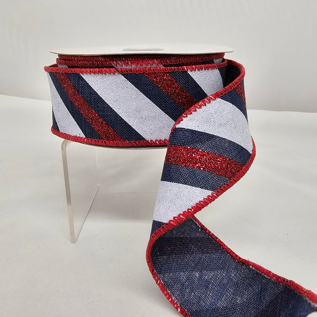 1.5"x10Y Glitter Red/White/Blue Ribbon image 0