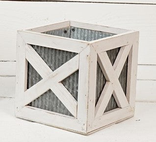 Whitewash Square Wood Box with Olive Tin image 2