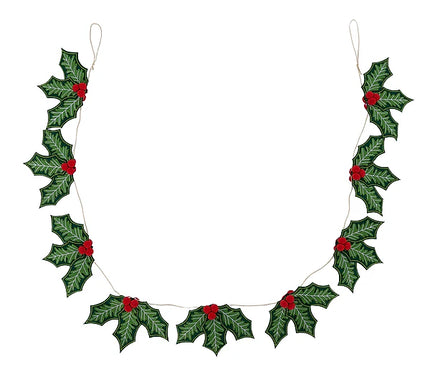 5'L Holly Leaf/Pompom Garland