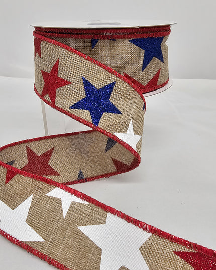 1.5"x10Y Glitter Stars Burlap Ribbon image 0