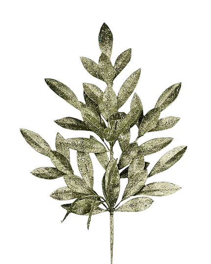 23" Glitter Bay Leaf Spray