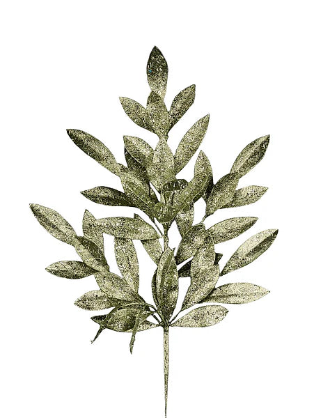 23" Glitter Bay Leaf Spray