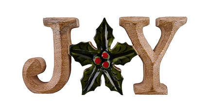 8"L x 3.75"H Wood Joy W/Holly/Berry