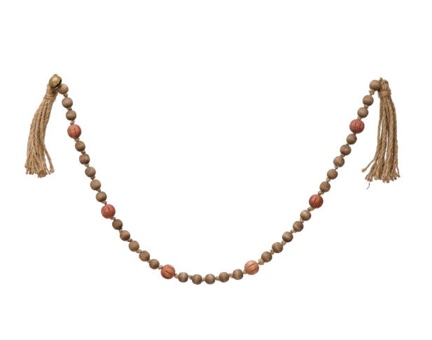 Wood Bead Garland with Jingle Bells & Jute image 0
