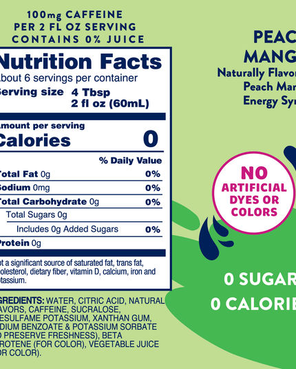 Sugar Free Peach Mango Energy Syrup - 375ml