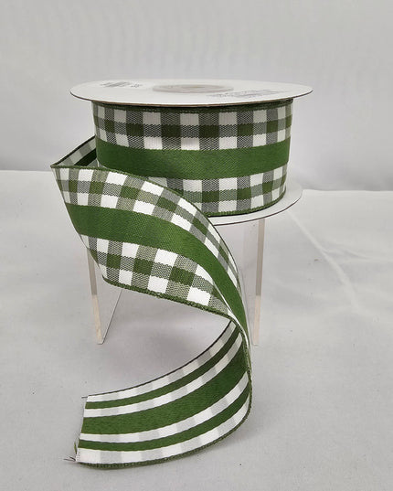 1.5"x10Y Olive Green Gingham Ribbon image 0