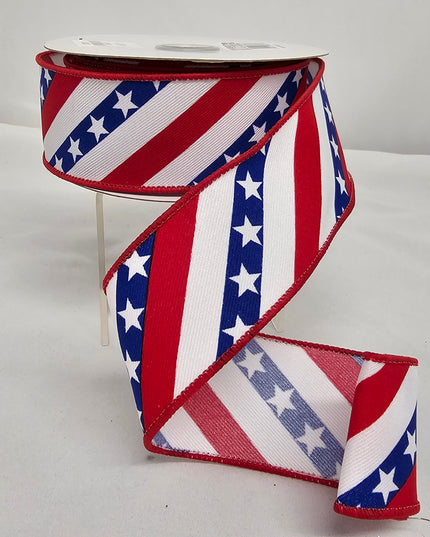 1.5"x10Y Diagonal Stars n Stripes Ribbon image 0