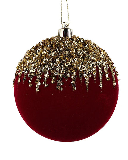 100mm Flocked/Sequin 2D Flat Ball Ornament