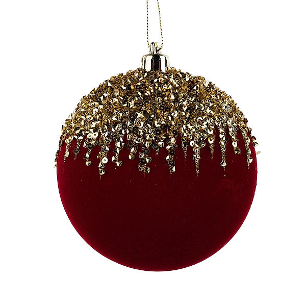 100mm Flocked/Sequin 2D Flat Ball Ornament