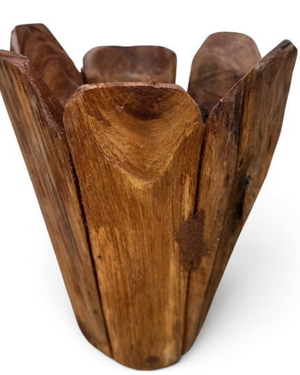 Handcrafted Tulip Teak Wood Planter – 8"