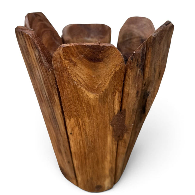 Handcrafted Tulip Teak Wood Planter – 8"