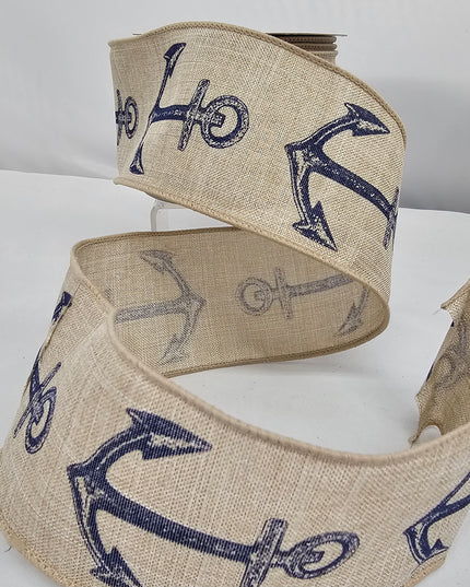 2.5"x10Y Navy Anchor Service Burlap Ribbon image 0