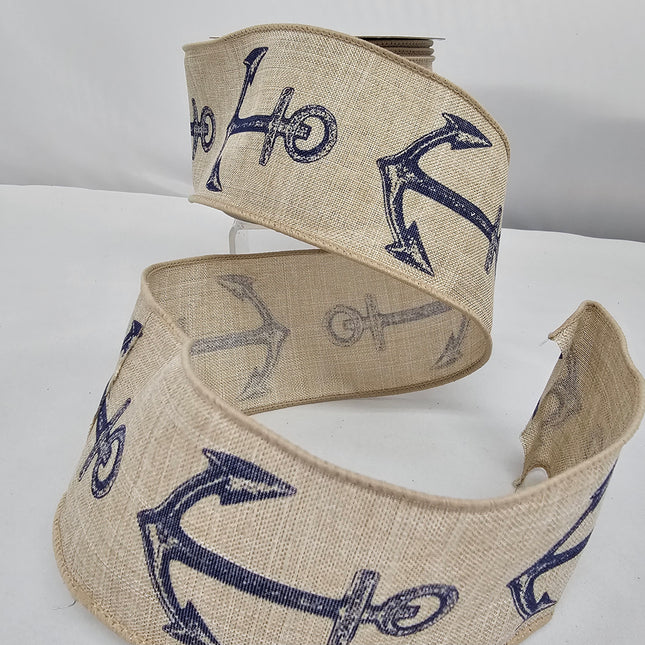 2.5"x10Y Navy Anchor Service Burlap Ribbon image 0