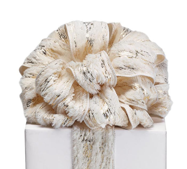 White Fur with Gold Flake Ribbon image 0