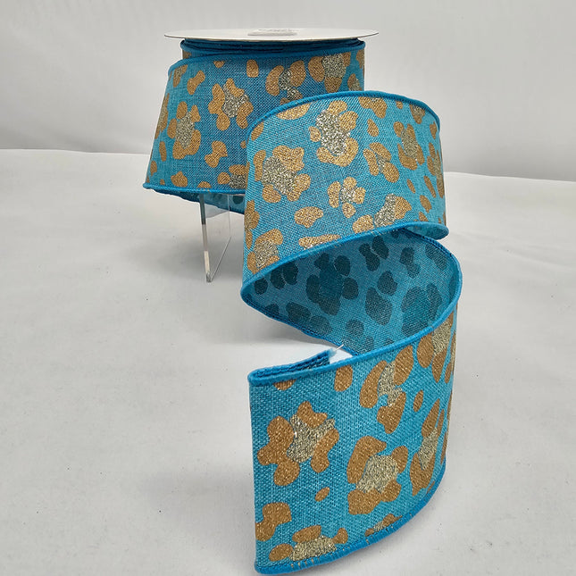 2.5"x10Y Glitter Leopard Turqouse/Gold Ribbon image 0