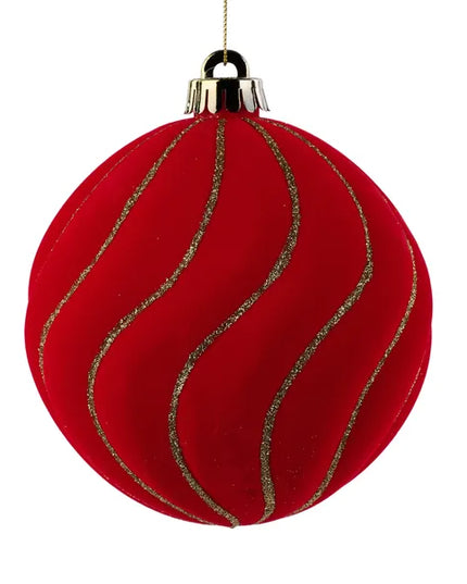 130mm Flocked Stripe Ball Ornament