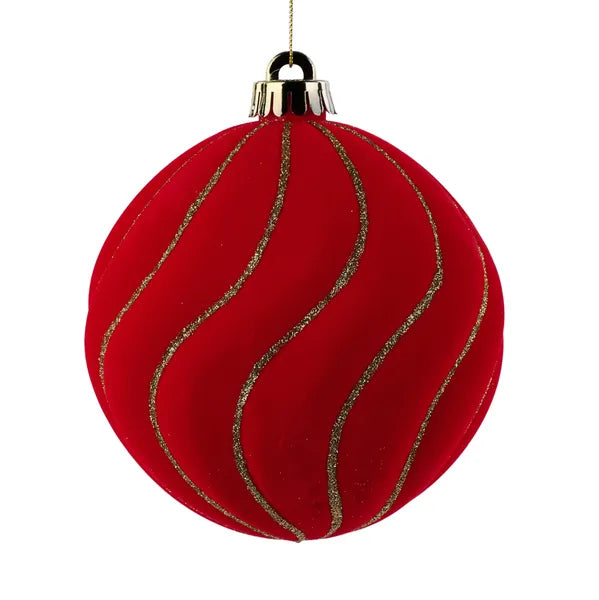 130mm Flocked Stripe Ball Ornament
