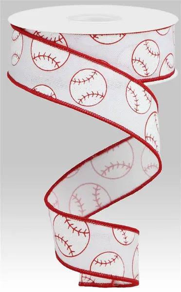 1.5" x 10yd Glitter Baseball On Royal