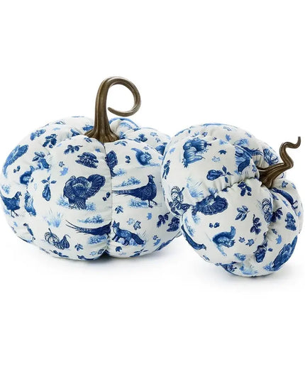 Falling For Blue Toile Fabric Pumpkins