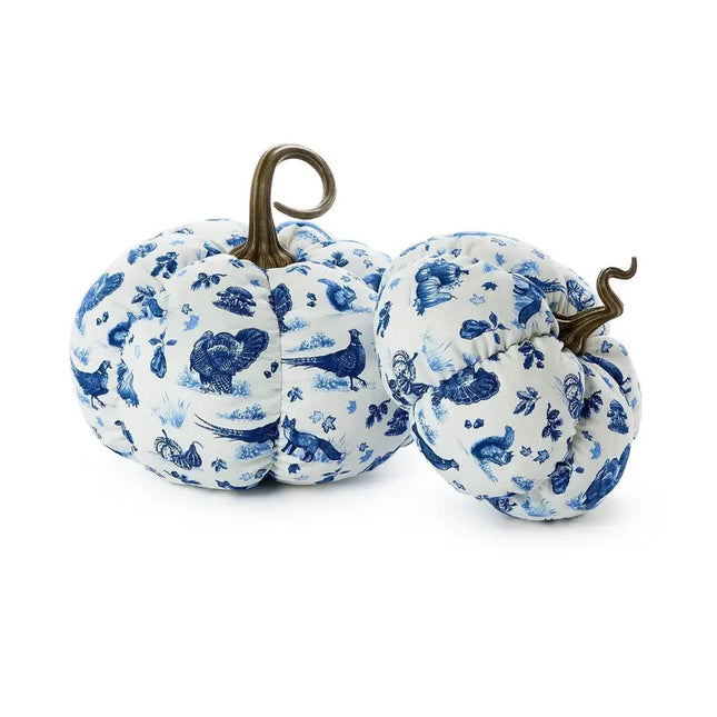 Falling For Blue Toile Fabric Pumpkins