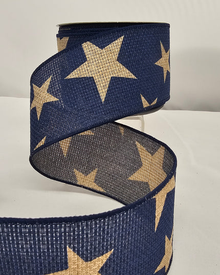 2.5"x10Y Star Navy Burlap Ribbon image 0