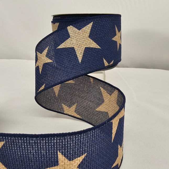 2.5"x10Y Star Navy Burlap Ribbon image 0