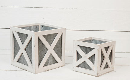 Whitewash Square Wood Box with Olive Tin image 0