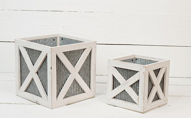 Whitewash Square Wood Box with Olive Tin image 0