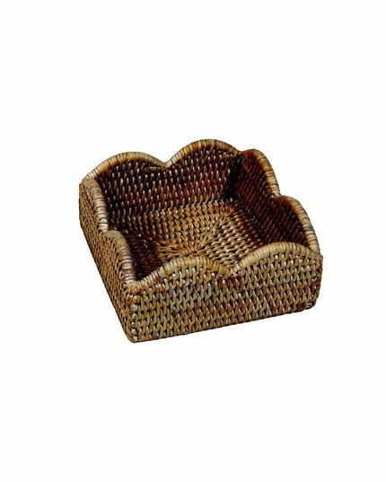 Caspari Rattan Scalloped Cocktail Napkin Holder, Natural