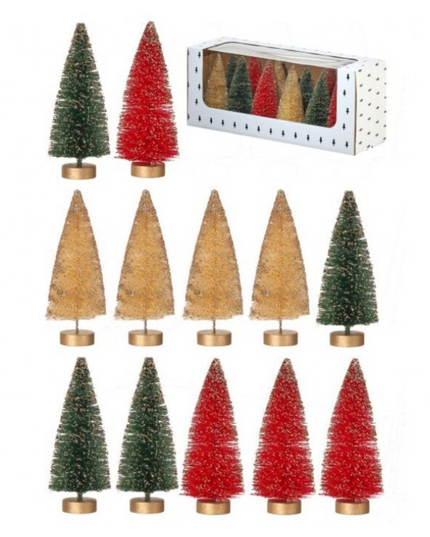 6" Vintage Glitter Sisal Trees set of 12