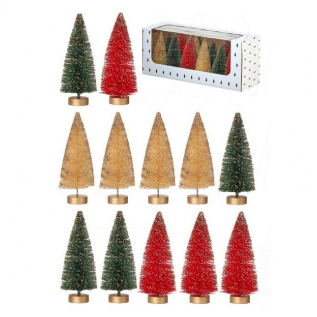 6" Vintage Glitter Sisal Trees set of 12
