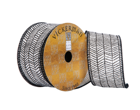 2.5" x 10 yd Beige Black Herringbone Ribbon