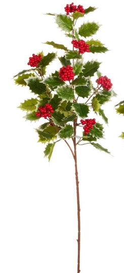 37" Holly & Red Berry Spray